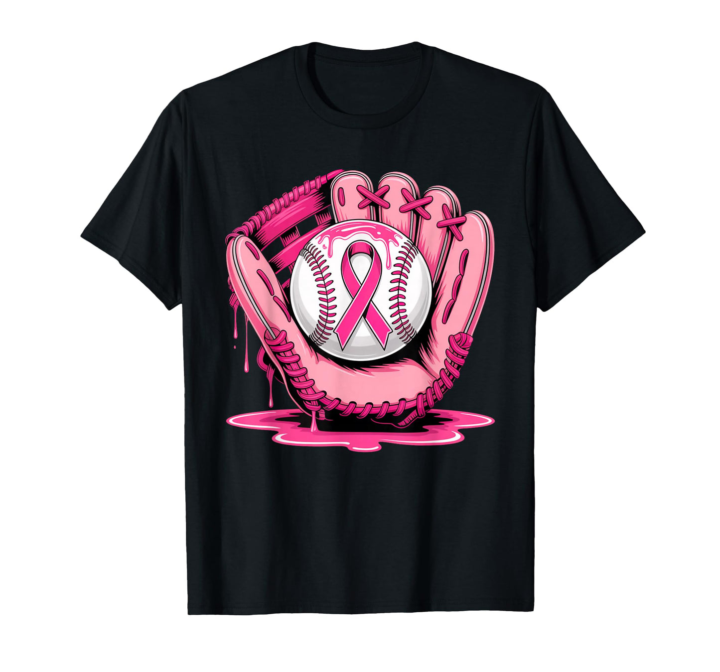 Baseball Drip Pink Breast Cancer Awareness Support Men Women T-Shirt