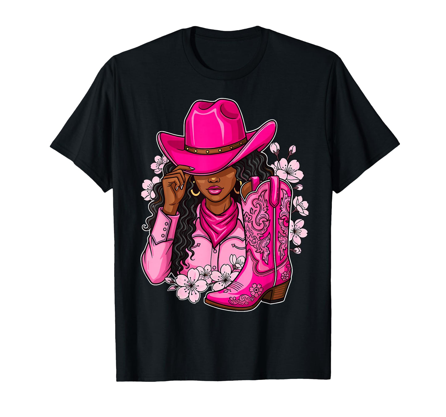 Melanin Cowgirl Western Boots Afro Western Rodeo T-Shirt