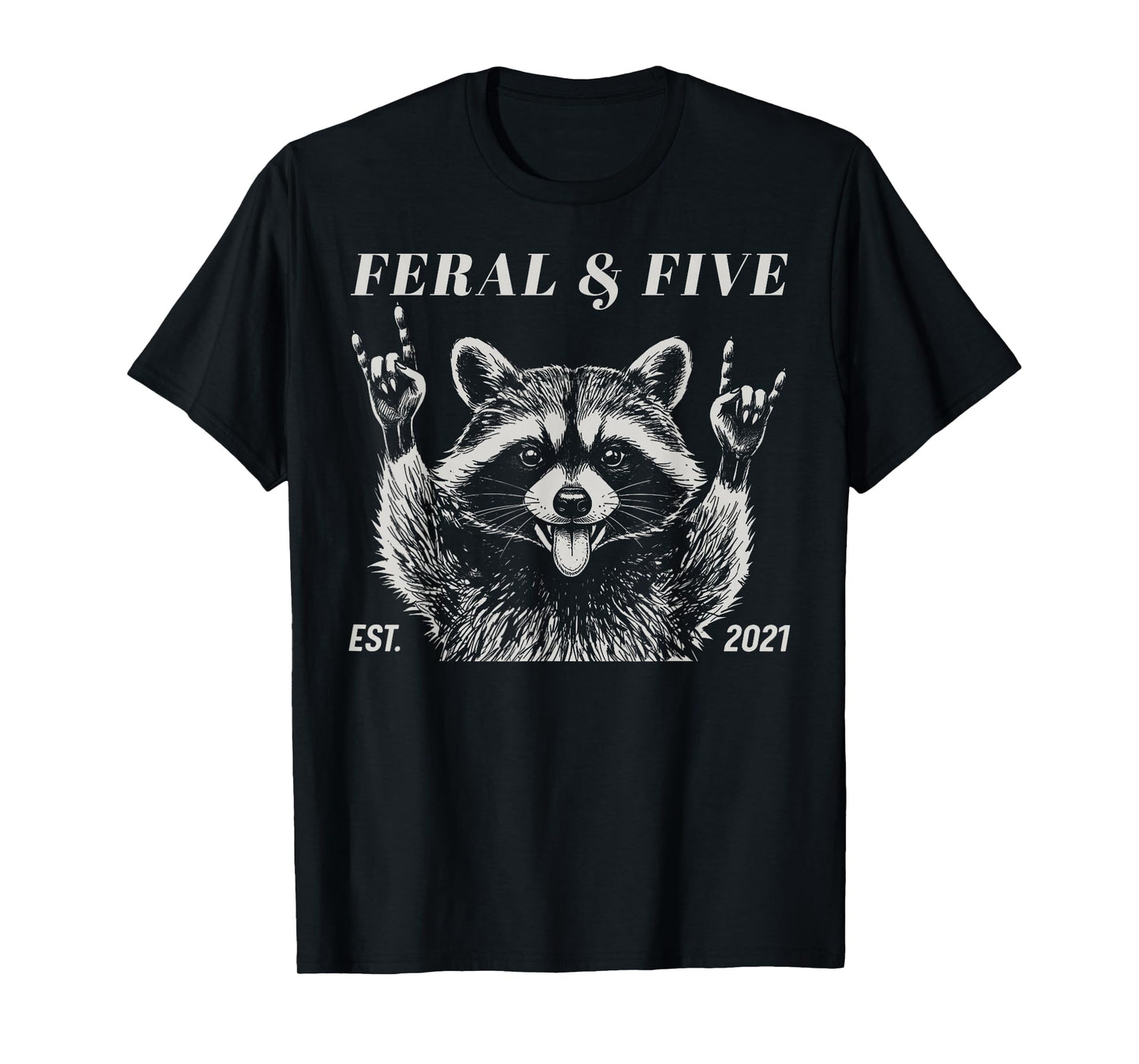Feral and Five Raccoon Funny 5th Birthday Girls Boys Kids T-Shirt