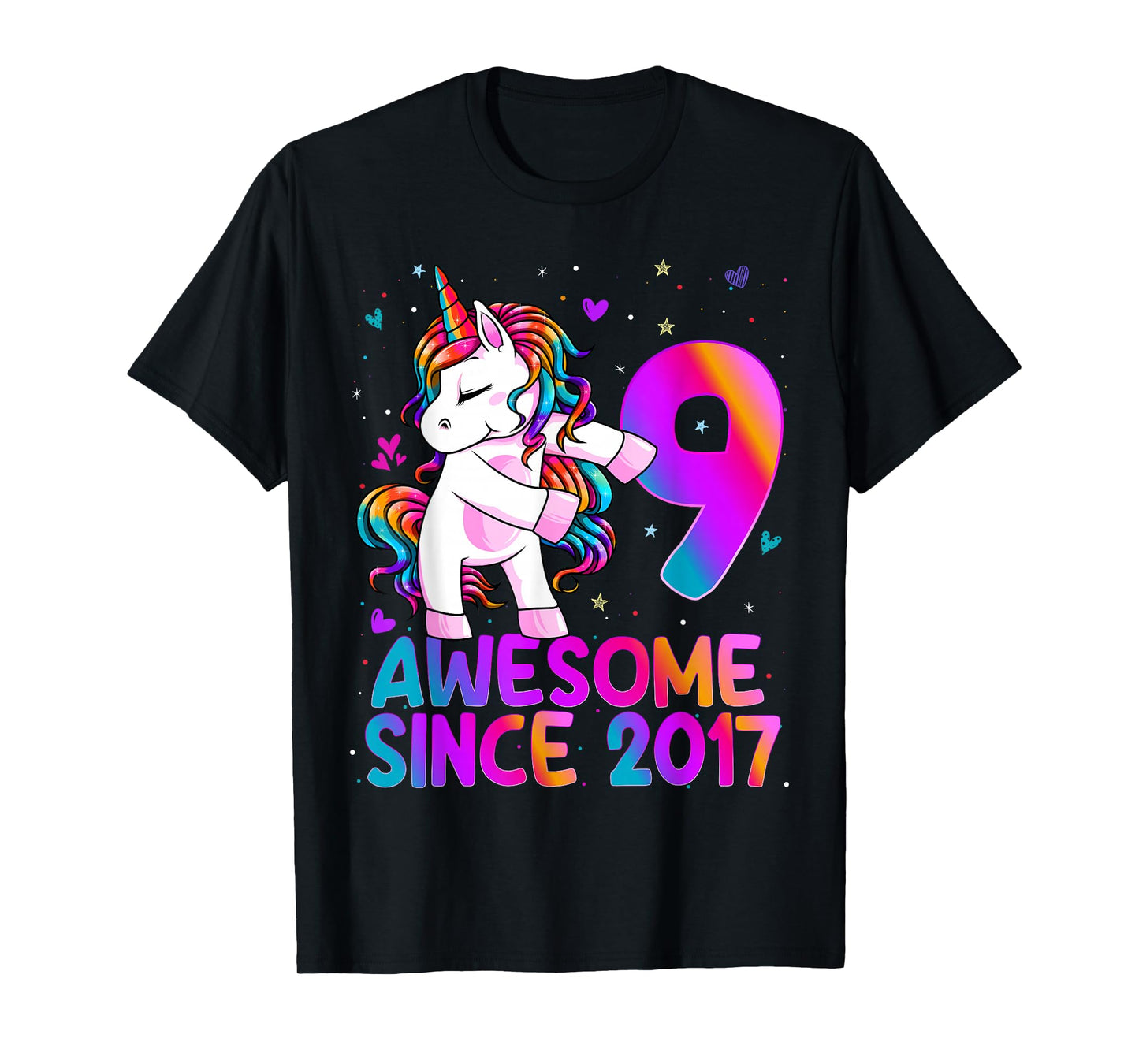 9 Year Old Girl Awesome Since 2017 Unicorn 9th Birthday Girl T-Shirt