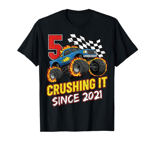 Birthday Monster Truck 5 Year Old Boys 5th Party Born 2021 T-Shirt
