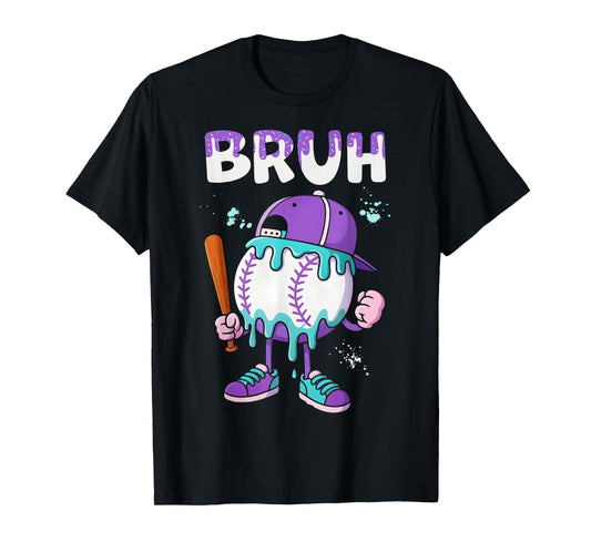 Baseball Ice Cream Drip Youth Bruh Baseball For Girls & Boys T-Shirt