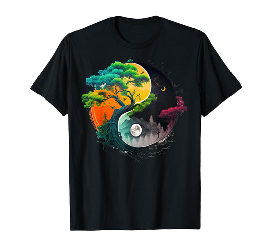 Nature Taoism Yin Yang Symbol on Zen Taijitu Yin Yang T-Shirt