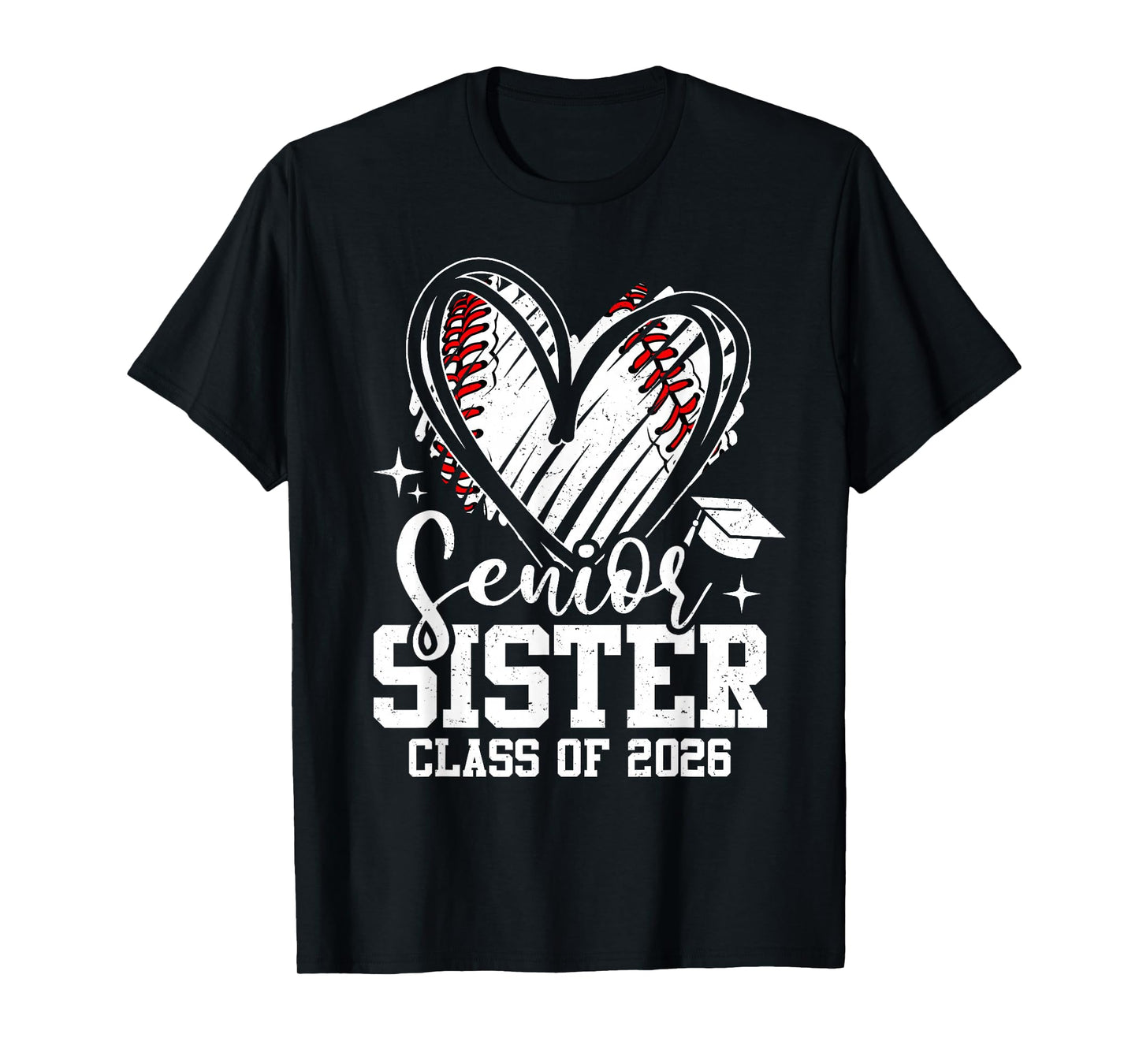 Senior Sister Class of 2026 Baseball Graduation Heart T-Shirt