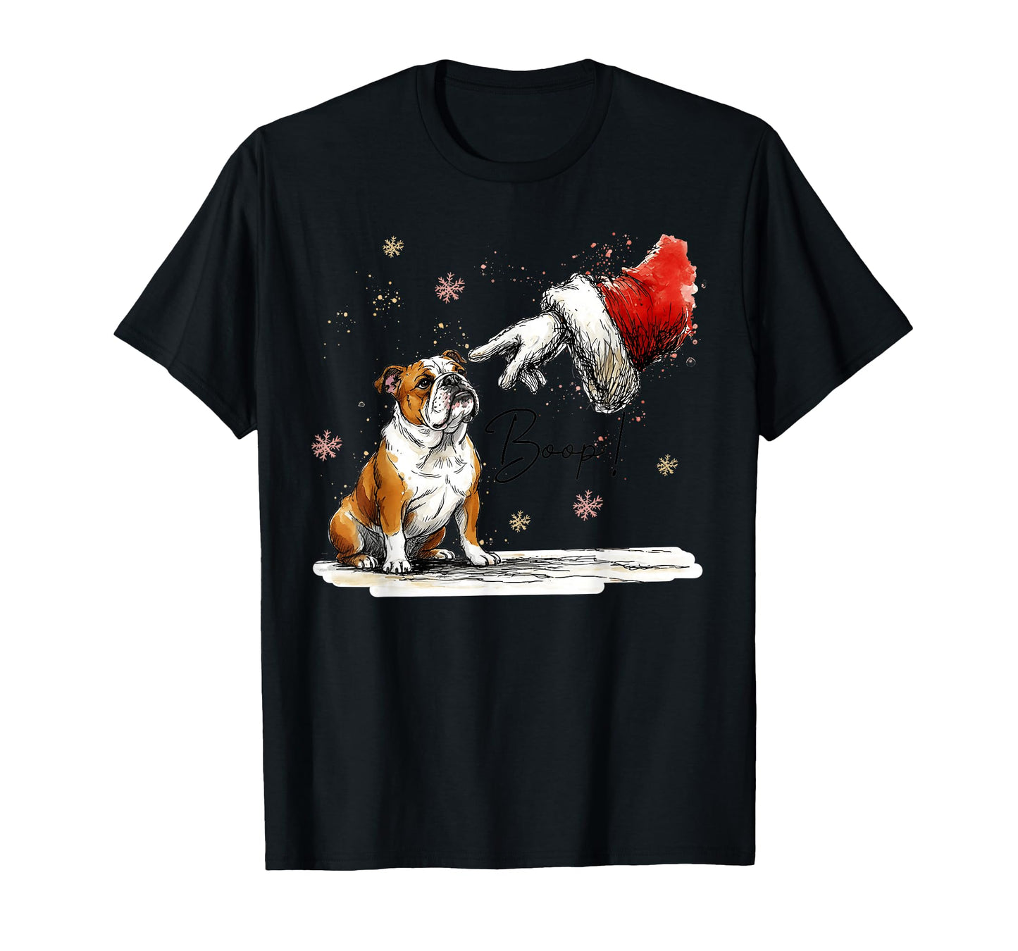 English Bulldog and Santa Hand Retro Christmas Boop Holiday T-Shirt