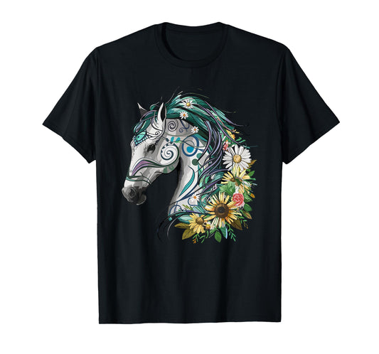 Horse Girl Beautiful Sunflower Horses Riding T-Shirt