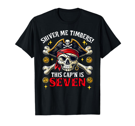Kids 7 Year Old Pirate 7th Birthday Party Boys Girls Gift T-Shirt