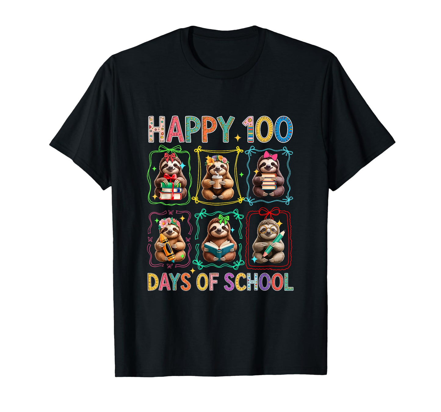 Happy 100 Days of School Colorful Group Sloths Students Kids T-Shirt