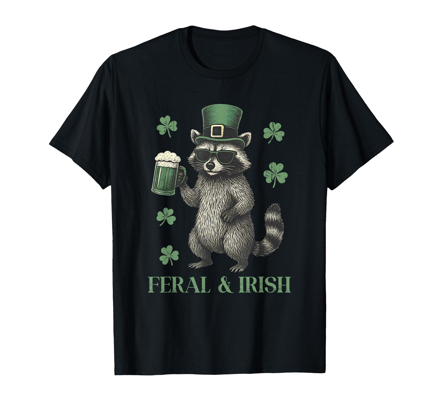 Feral Raccoon & Shamrock St Patrick's Day, Funny Shenanigans T-Shirt