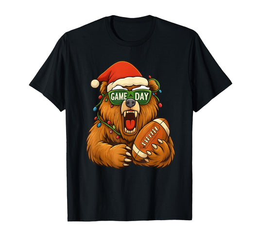 Funny Football Bear Christmas Game Day Shirt Vintage Fans T-Shirt