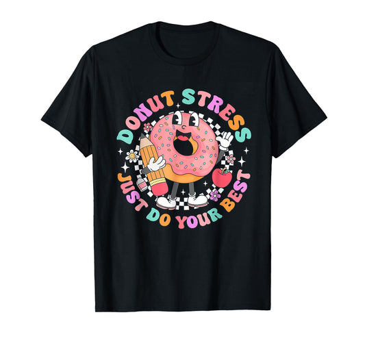 Women Retro Donut Stress Just Do Your Best Staar Testing T-Shirt
