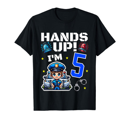 Kids 5th Birthday Boy Police Car Policeman 5 Years Old Officer T-Shirt
