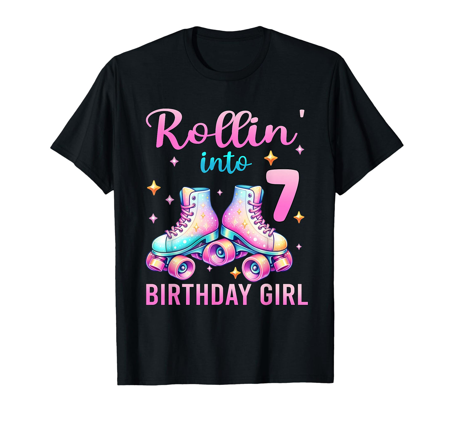 Rollin' Into 7 Roller Skate 7th Birthday Girl Roller Skating T-Shirt
