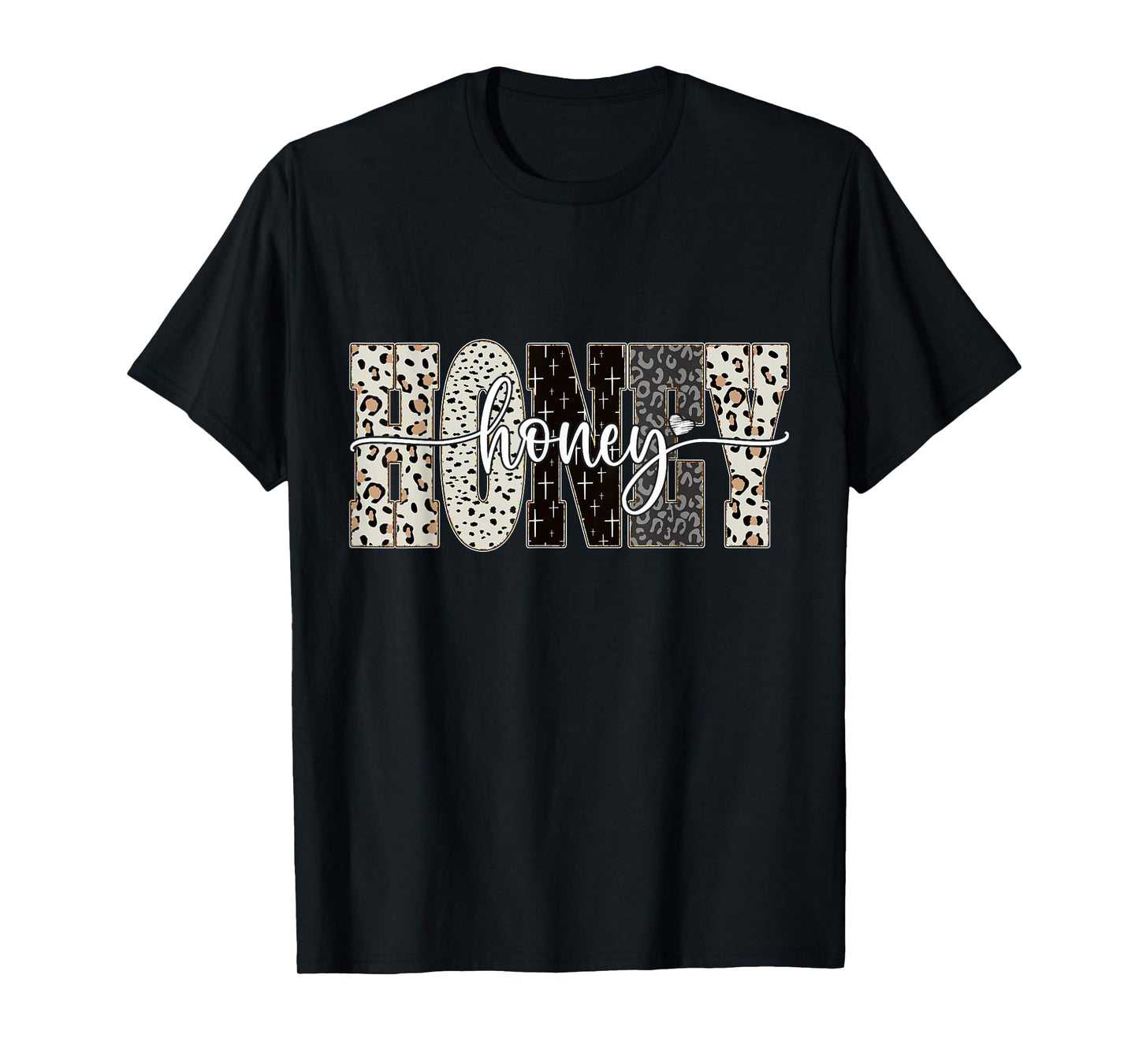 Honey Bible Leopard Cross Faith and Love Christian Women T-Shirt
