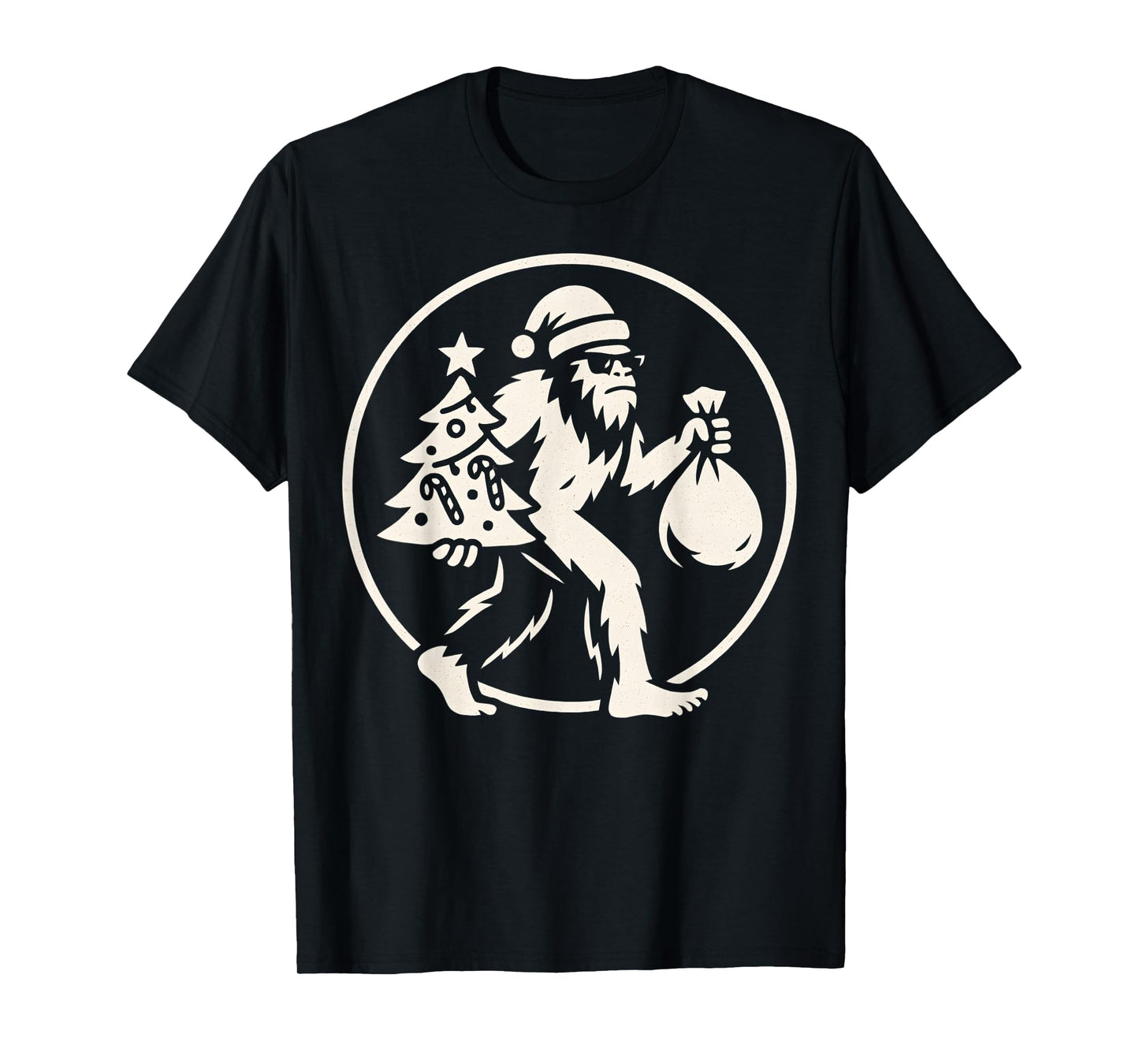 Christmas Bigfoot Carrying Tree and Bag Funny for Christmas T-Shirt