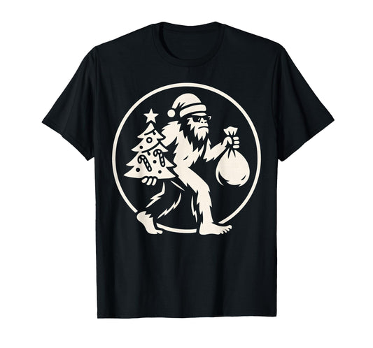 Christmas Bigfoot Carrying Tree and Bag Funny for Christmas T-Shirt
