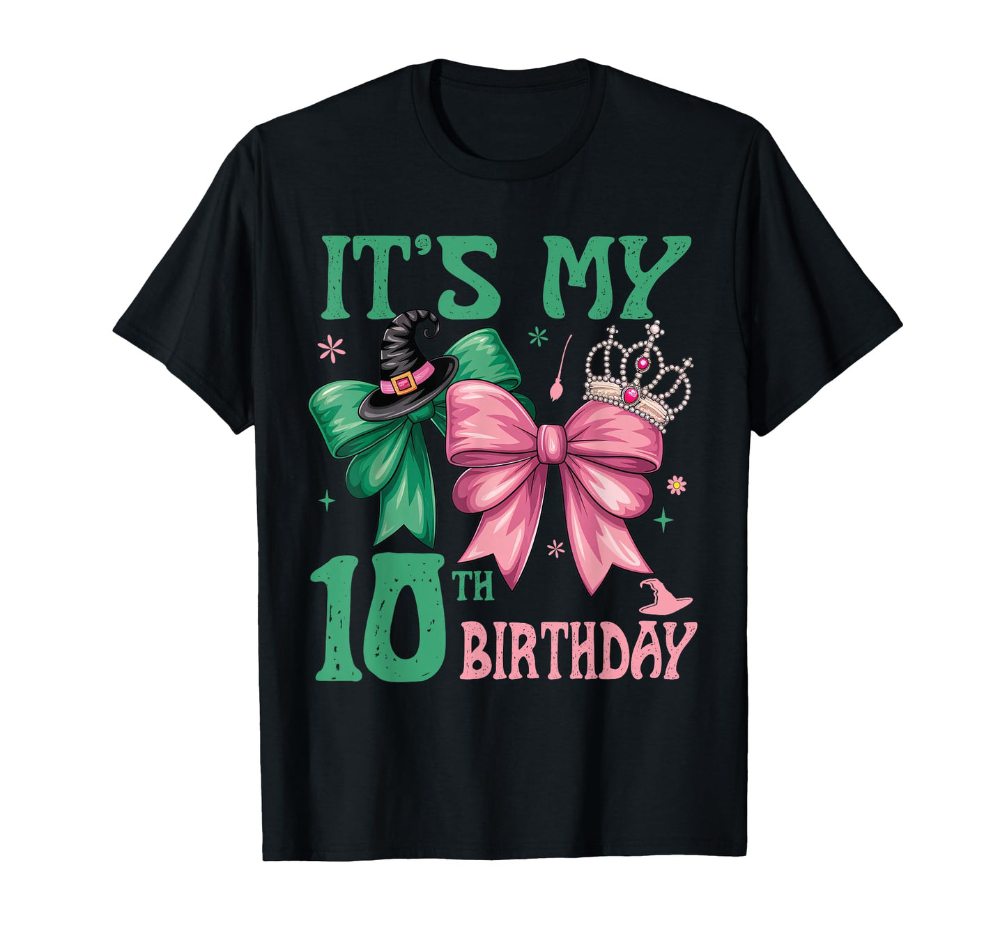 Birthday Girl It's My 10th Birthday Witch Pink And Green T-Shirt