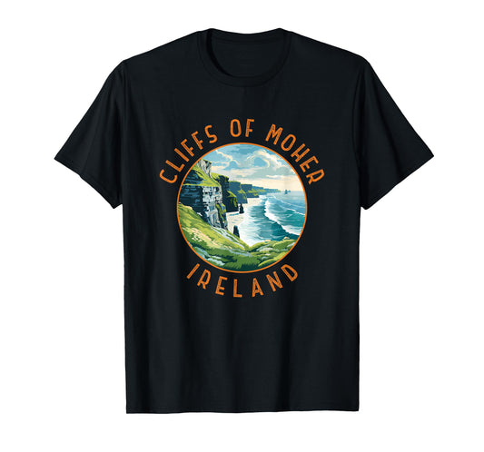 Cliffs of Moher Ireland Retro Distressed Circle T-Shirt
