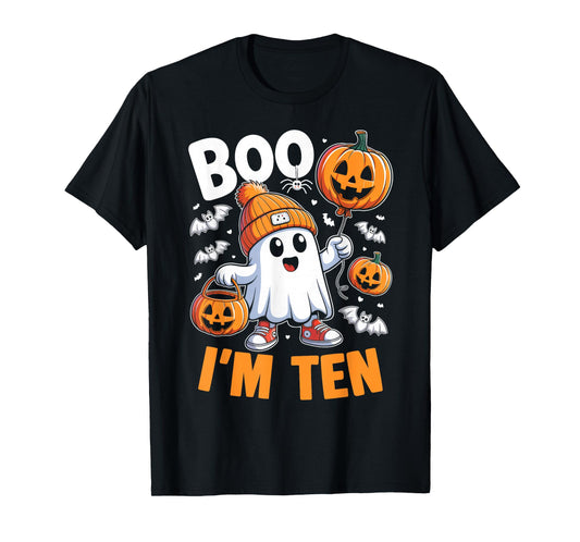 Boo I'm Ten Ghost 10th Birthday Halloween Boy Kids Groovy T-Shirt