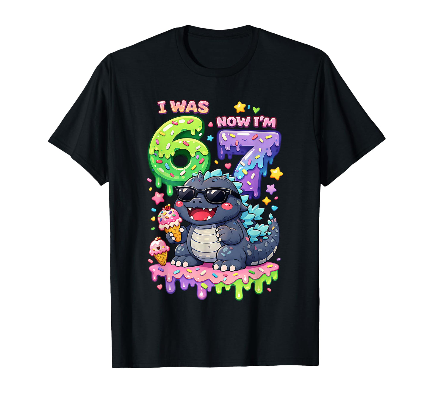 I was 6 Now I'm 7 Birthday 67 Meme Kaiju Ice Cream Kawaii T-Shirt