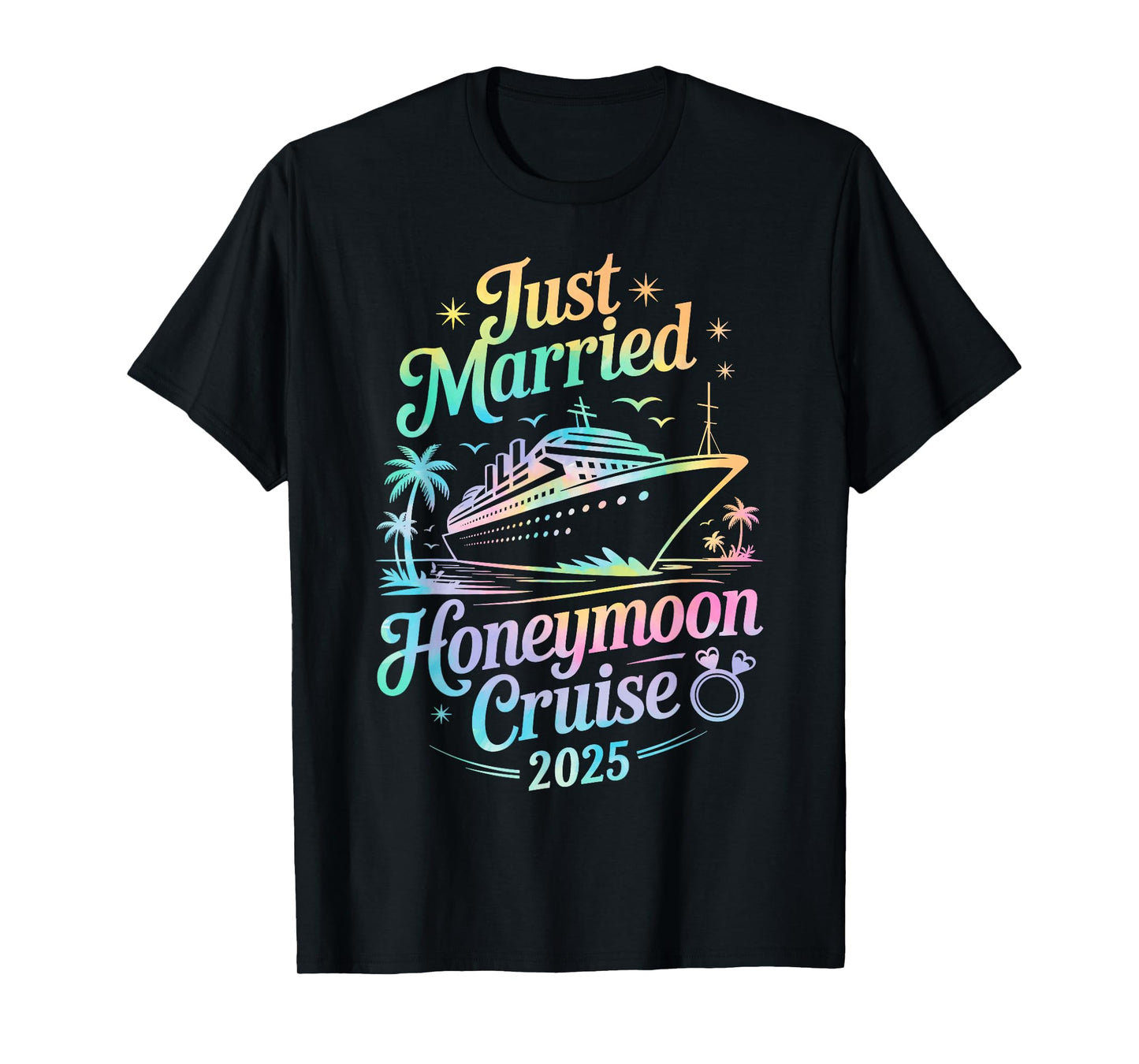 Cute Just Married Honeymoon Cruise 2025 Newlyweds Couples T-Shirt