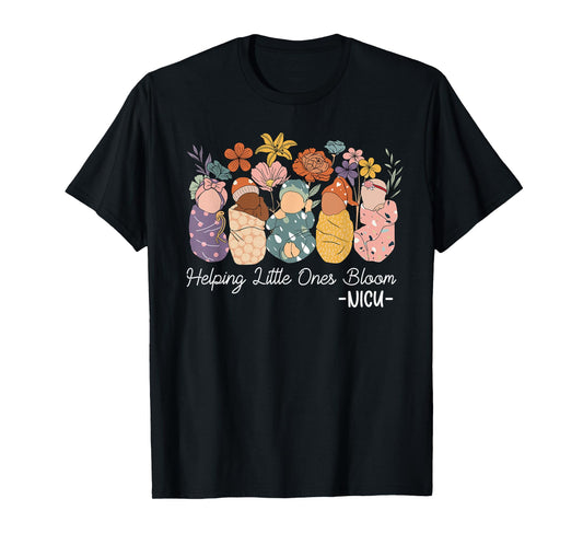 Retro Groovy Helping Little Ones Bloom NICU Nurse T-Shirt