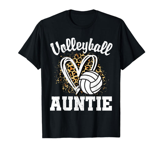 Volleyball Auntie Leopard Heart Matching Family T-Shirt