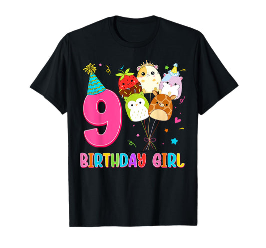 Birthday Girl Squish Squad 9 Years Old Cute 9th Birthday T-Shirt