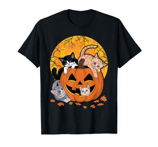 Vintage 90s Cat Pumpkin Halloween Retro Floral Spooky Season T-Shirt