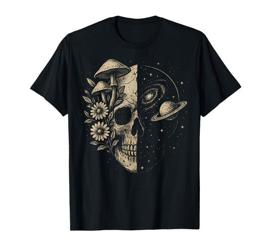 Skull Galaxy Mushroom Flowers Cosmos Aesthetic Spiritual T-Shirt
