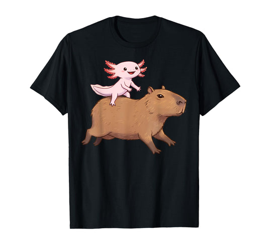 Funny Kawaii Axolotl and Capybara Lover Kids Girls Men Women T-Shirt
