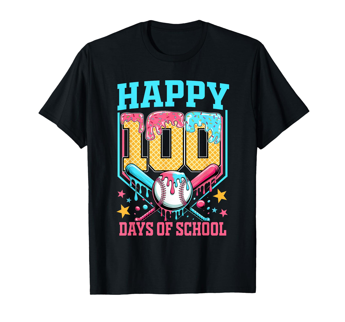 100 Days of School Kids Baseball Drip 100th Day of School T-Shirt