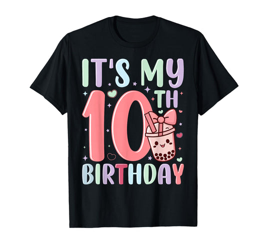 It's My 10th Birthday Bubble Boba Tea Party 10 Year Old Girl T-Shirt
