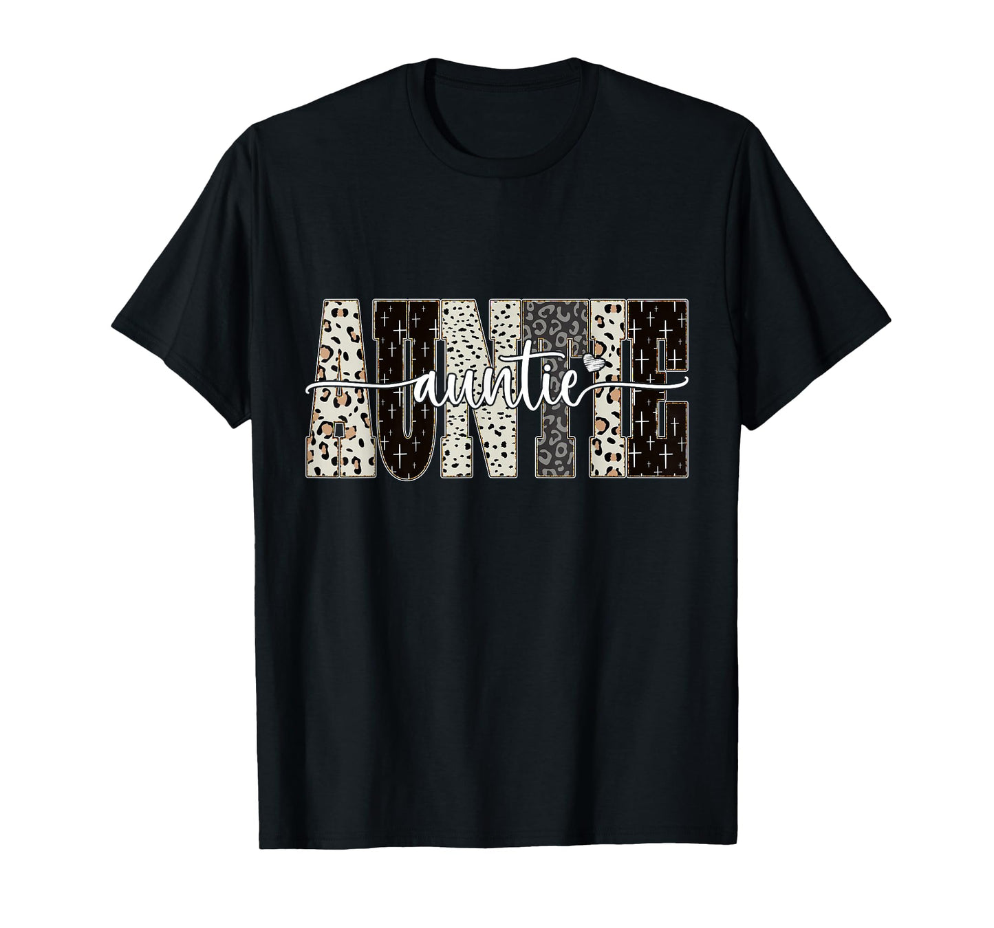 Auntie Bible Leopard Cross Faith and Love Christian Women T-Shirt
