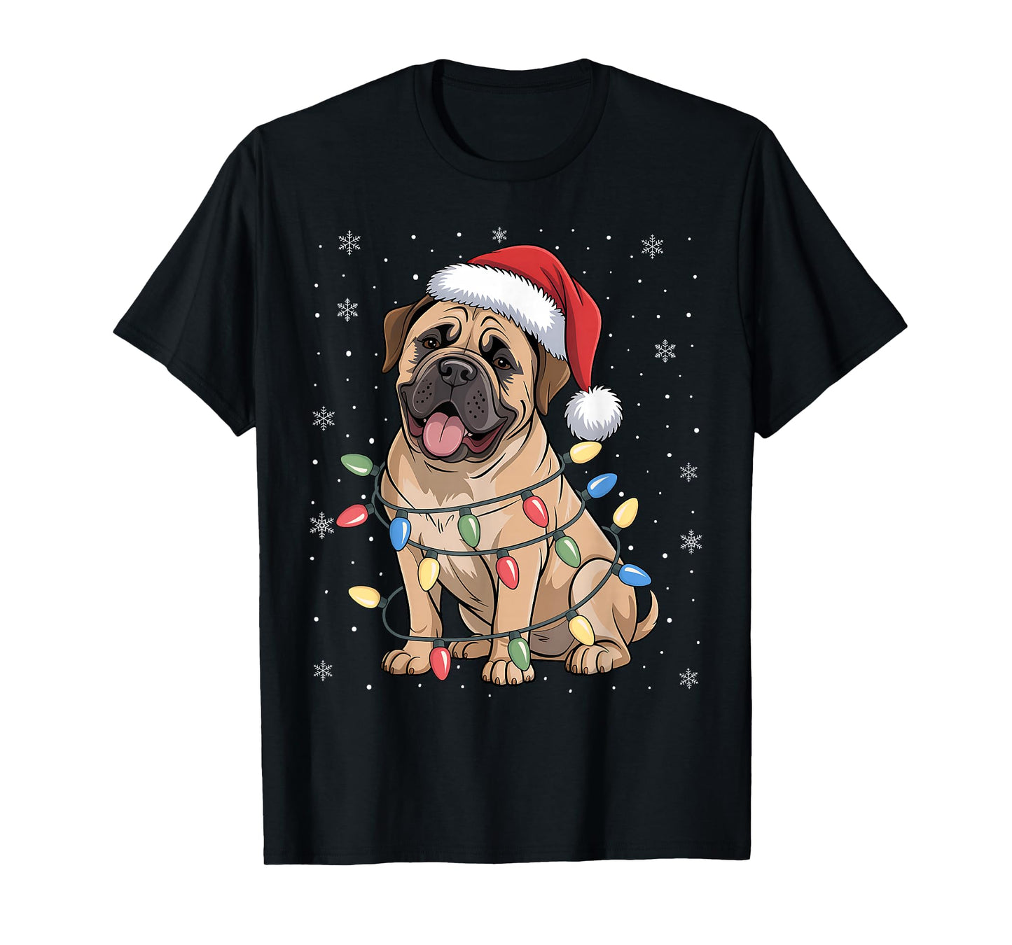 Bullmastiff Dog Christmas Tree Lights Dogs Xmas Pajamas T-Shirt
