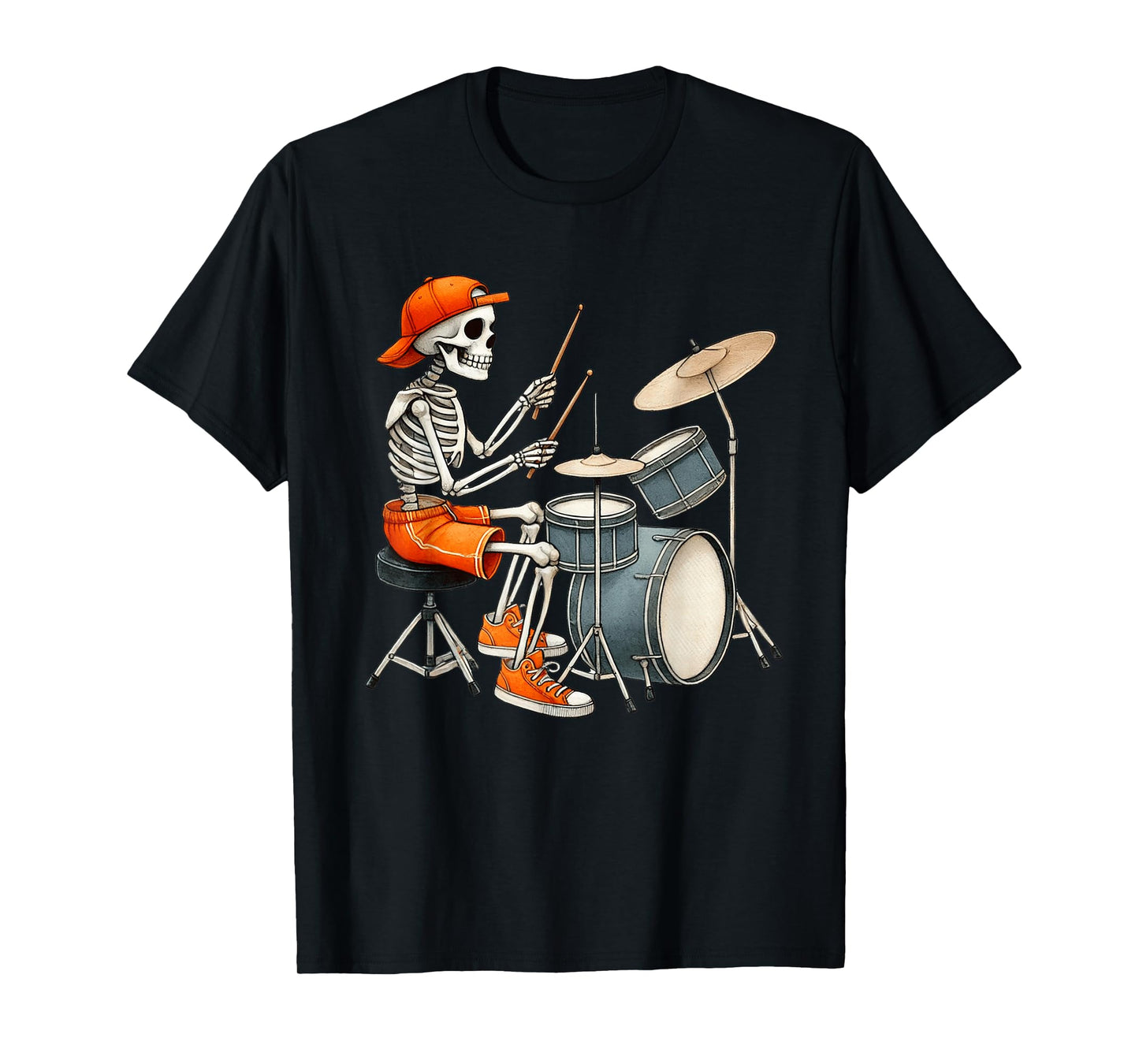 Skeleton Drums Halloween Costume Funny Drummer Men Boys Kids T-Shirt