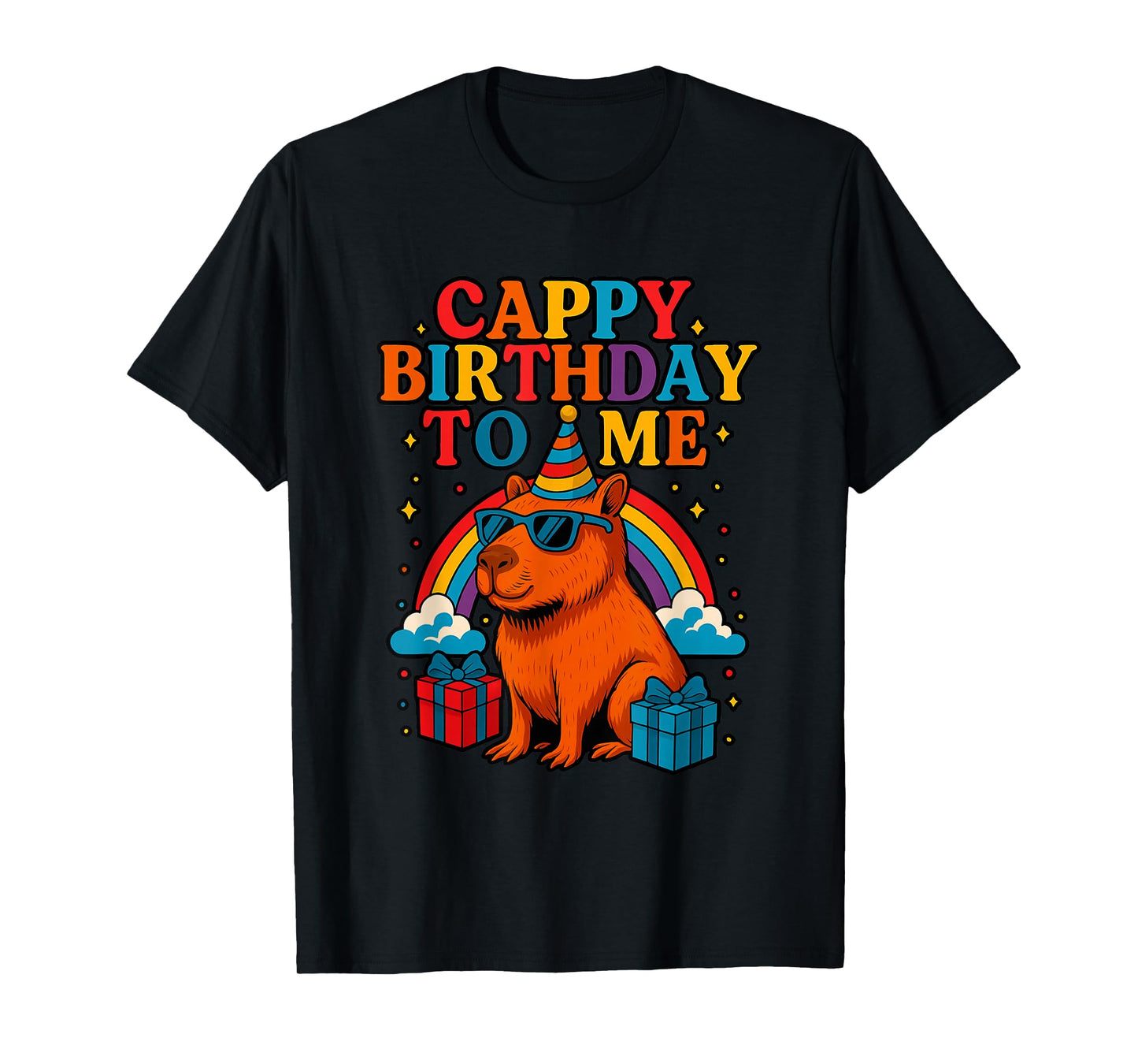 Cappy Birthday to Me Cool Capybara Rainbow Birthday Party T-Shirt