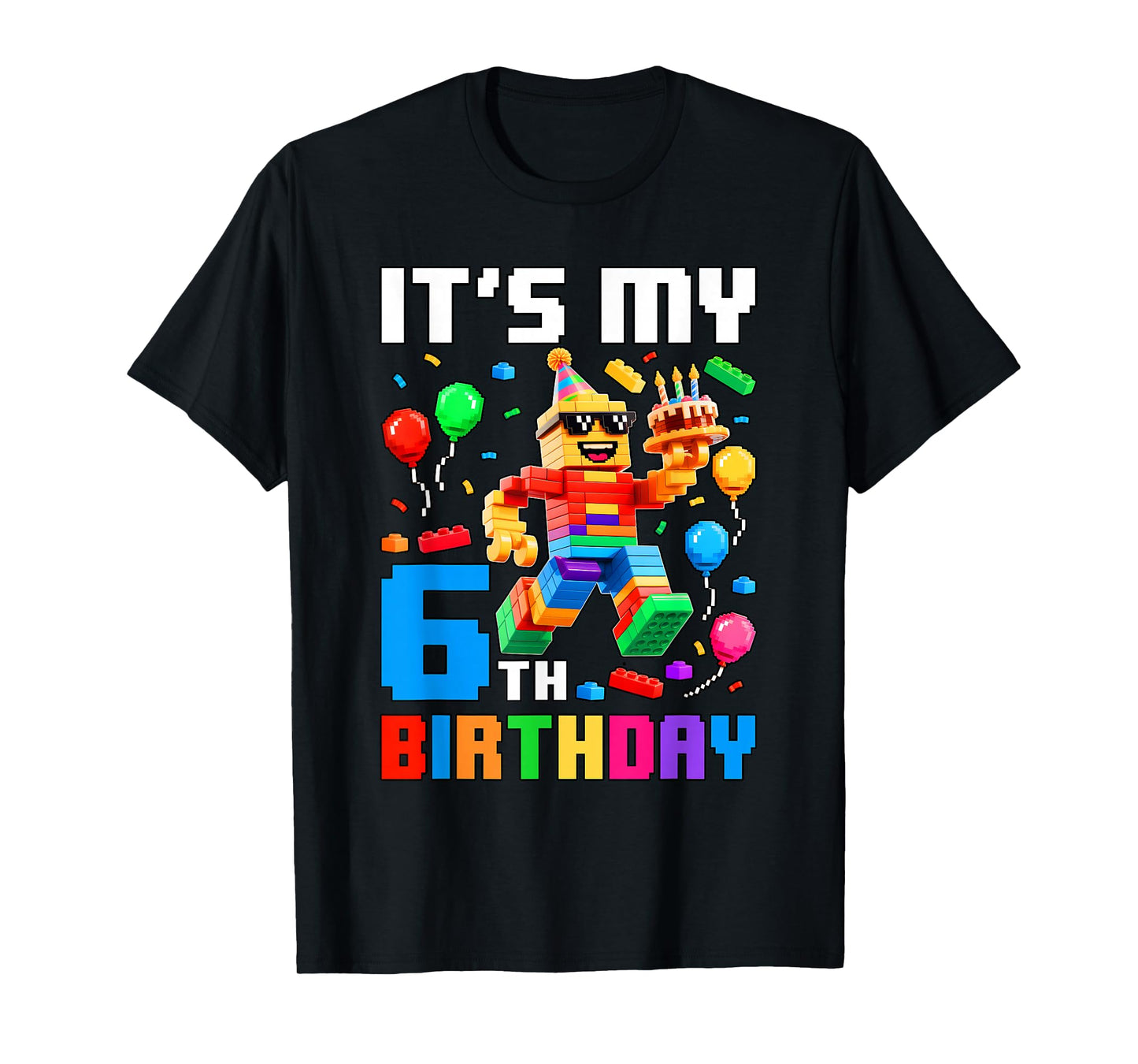 It's My 6th Birthday Building Brick 6 Years Old Boys Kids T-Shirt