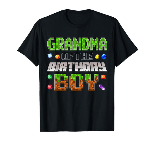 Grandma Of The Birthday Boy Game Pixel Number Birthday Party T-Shirt