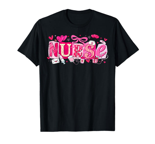 Happy Valentine Nurse Coquette Bow Heart Girl Women T-Shirt
