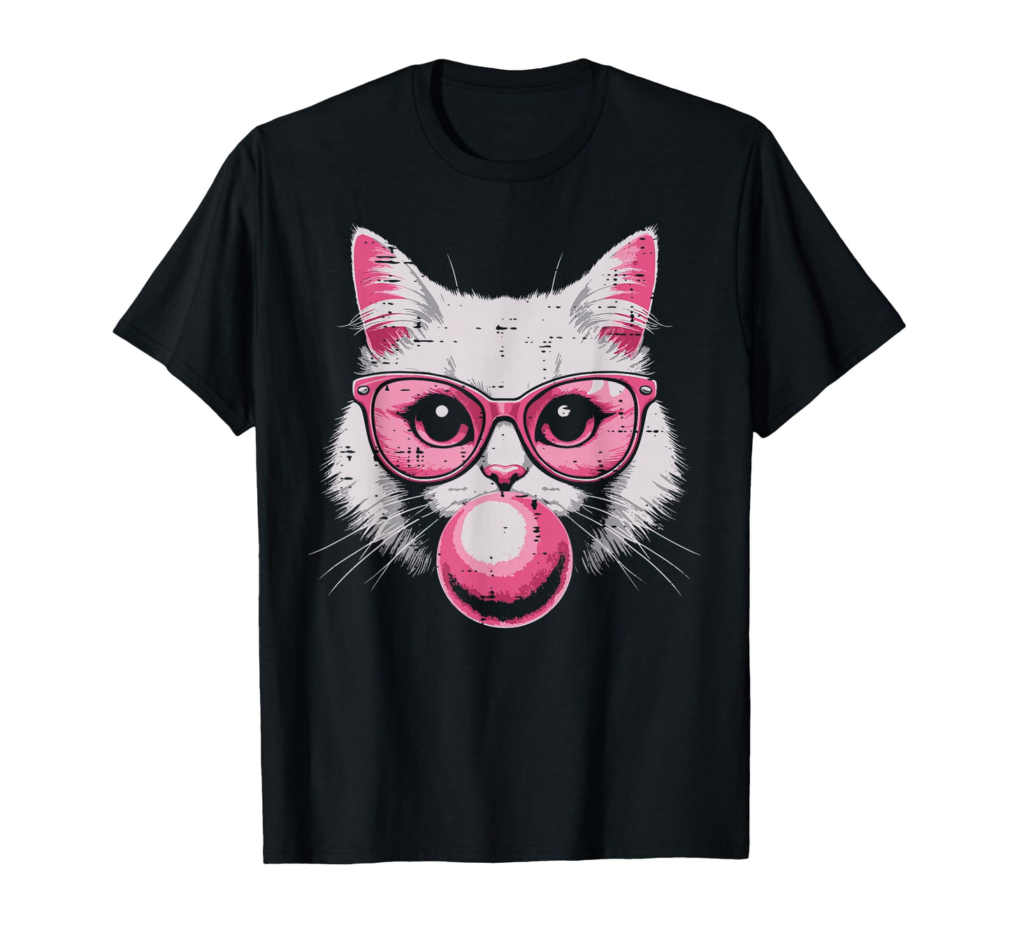 Cat Face Pink Glasses Bubble Gum Cute Kitty Women Girls Kids T-Shirt