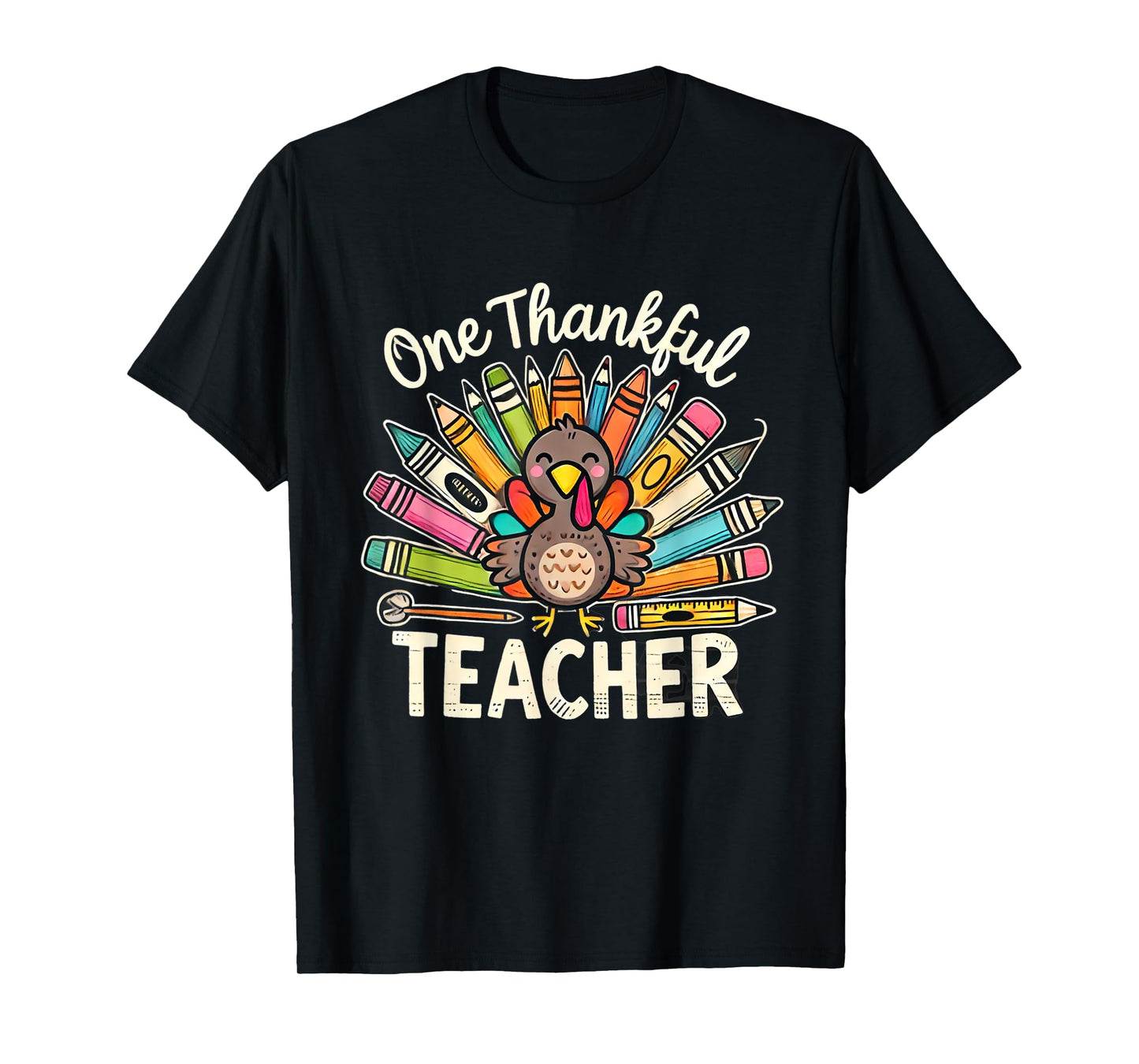 One Thankful Teacher Cute Thanksgiving Turkey School T-Shirt