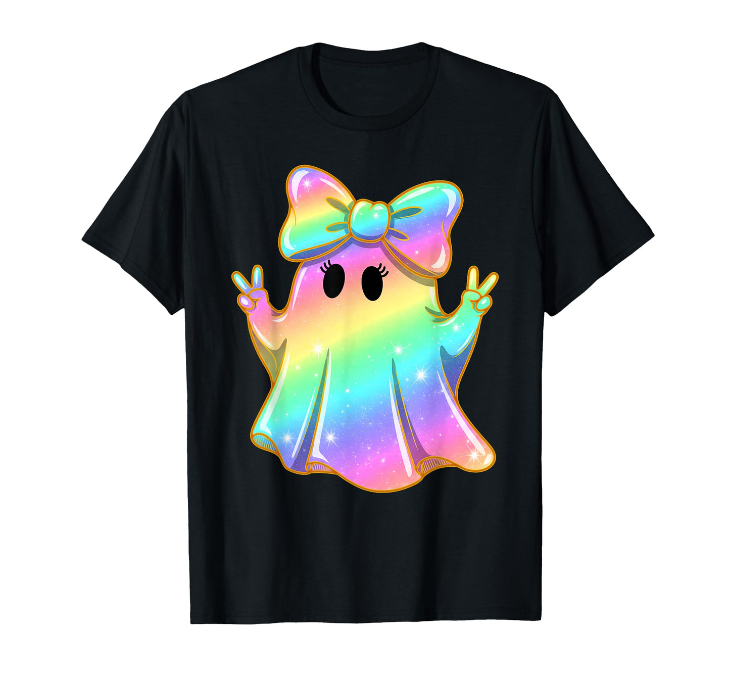 Cute Rainbow Ghost Peace Funny Halloween Kids Girls T-Shirt