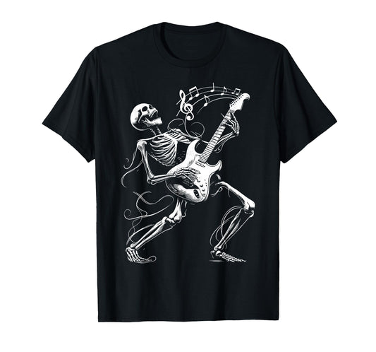 Skeleton Playing Guitar Music Gifts For Men Women Rock Band T-Shirt