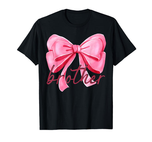 Brother Pink Bow Birthday Baby Shower Family Pink Ribbon T-Shirt