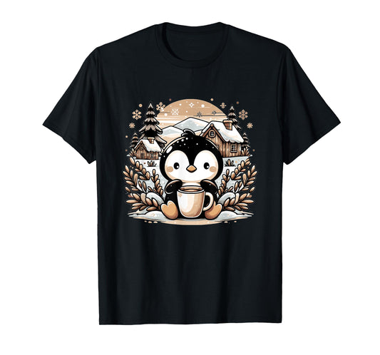 Penguin Coffee Winter Christmas Cute Funny Penguin T-Shirt