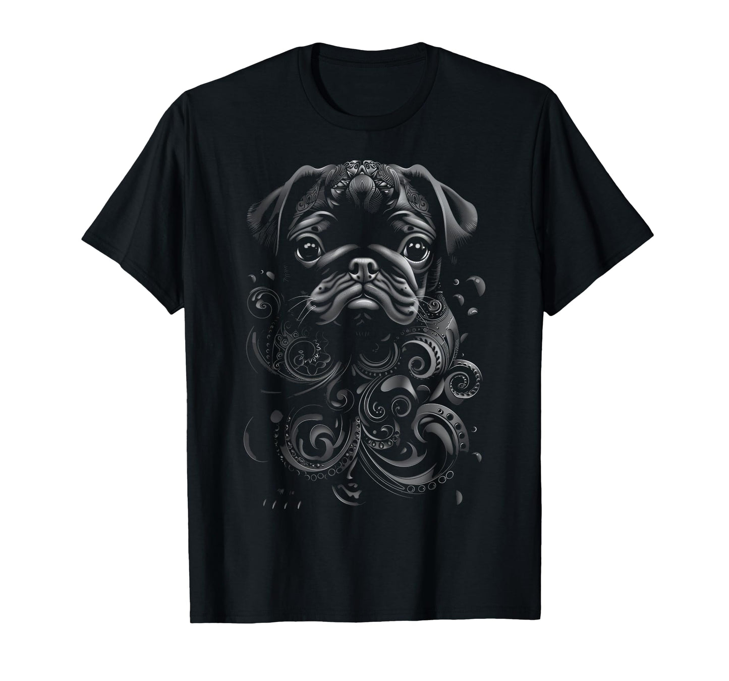 Black Pug Tribal Vintage Retro Graphic T-Shirt