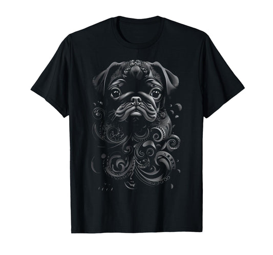 Black Pug Tribal Vintage Retro Graphic T-Shirt