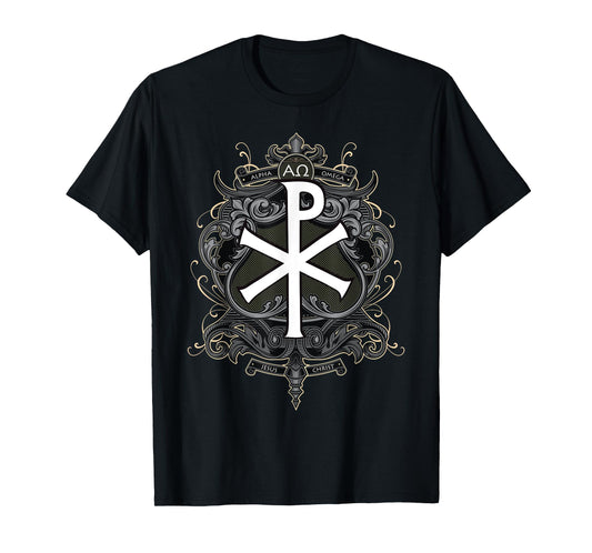 Christogram Jesus Christ Symbol Chi Ro Alpha Omega Catholic T-Shirt