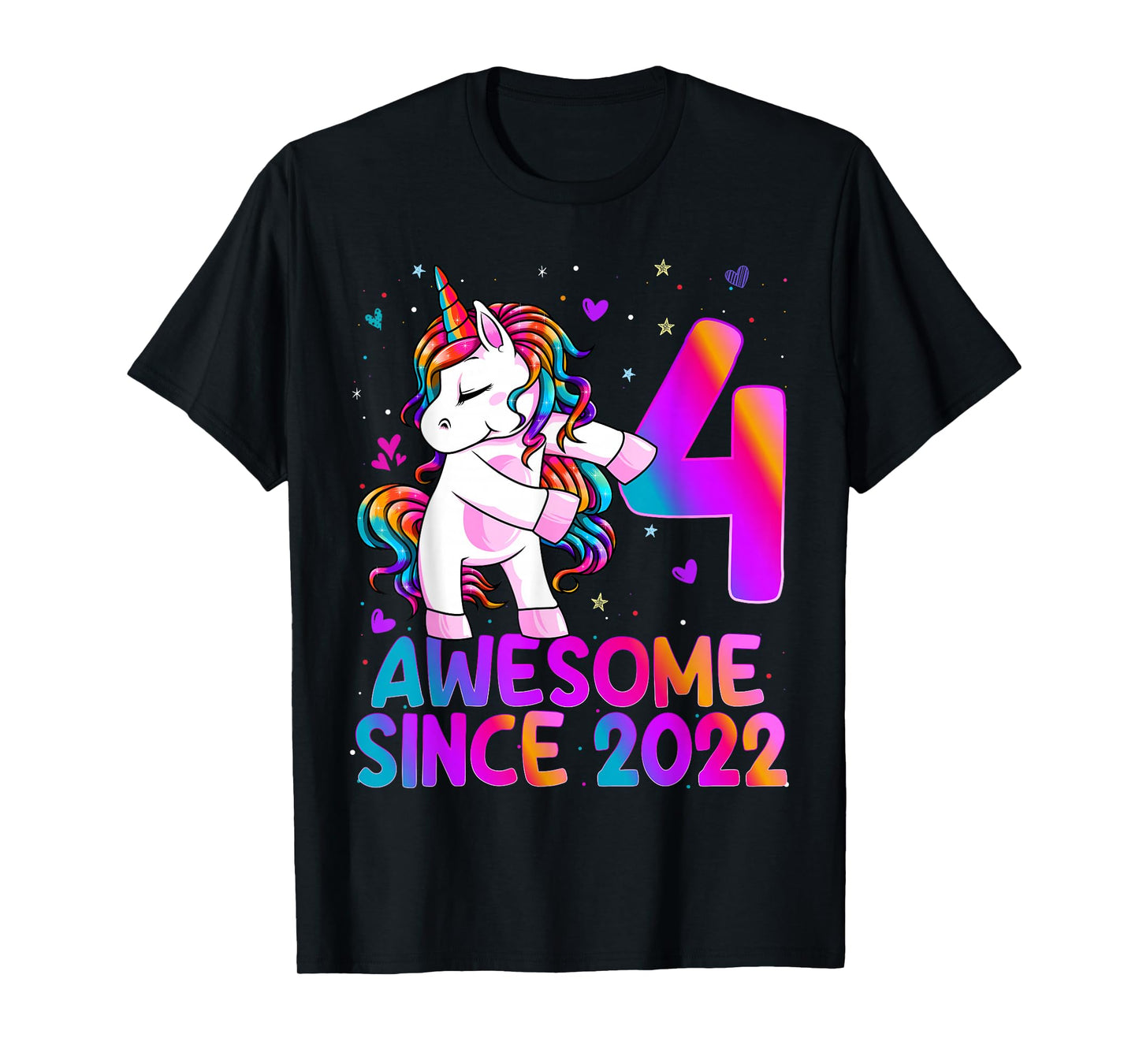 4 Year Old Girl Awesome Since 2022 Unicorn 4th Birthday Girl T-Shirt